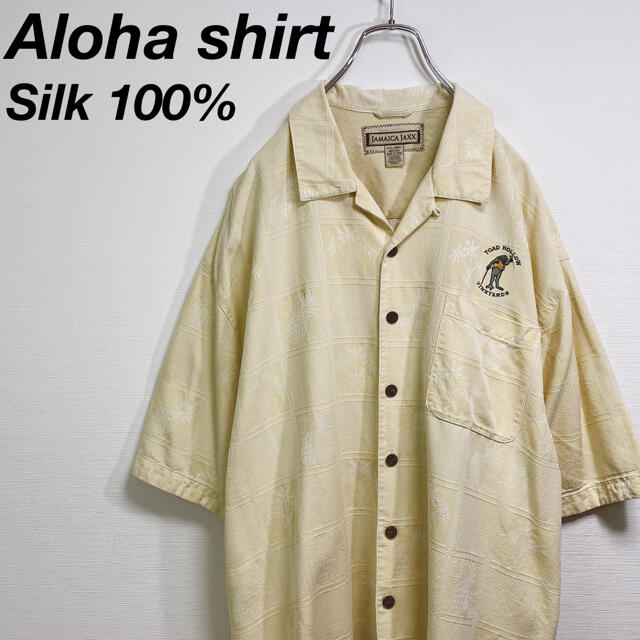 古着 アロハ シルクシャツ XXL 100% ワンポイント パイナップル柄 メンズのトップス(シャツ)の商品写真