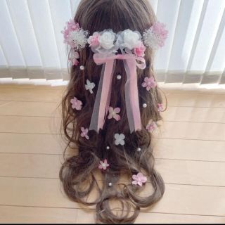 ラプンツェルハーフアップ髪飾り♡ピンク♡かすみ草♡紫陽花(ヘッドドレス/ドレス)