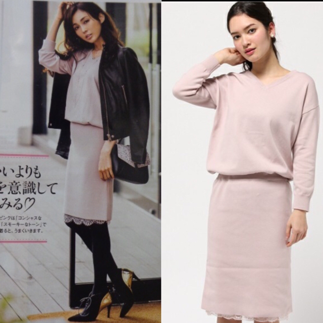 JUSGLITTY - 裾レースvニットワンピの通販 by mayu's shop JUSGLITTY - 裾レースvニットワンピの通販 by mayu's shop