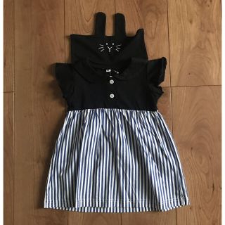 新品 うさ耳 襟付き 半袖 ストライプ ワンピース 80センチ 女の子(ワンピース)