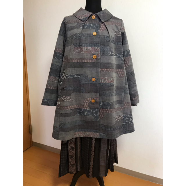 在庫一掃 着物リメイク 単衣コート A 新品 シルク 古布正絹 越後紬