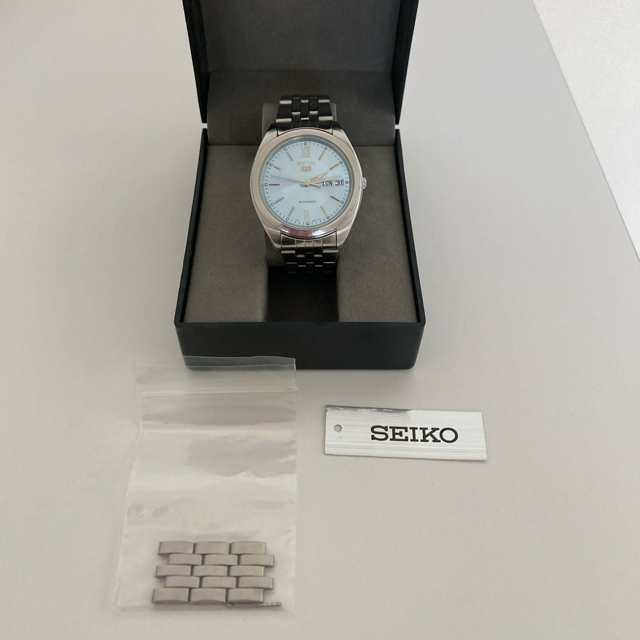 セイコー5  自動巻き ブルー スケルトン 腕時計