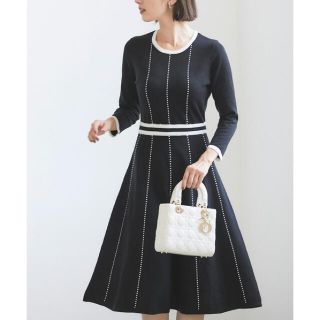 トッコ(tocco)のtocco closet  配色ライン入りニットワンピース ロング丈 ブラック(ロングワンピース/マキシワンピース)