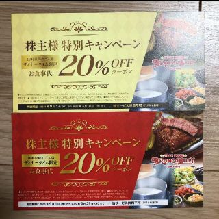 ブロンコビリー　ディナー限定クーポン券　20％オフチケット(レストラン/食事券)