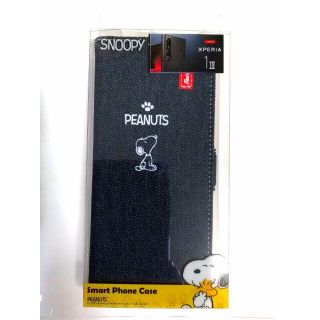 スヌーピー(SNOOPY)のXperia1Ⅲ専用スヌーピーデニム手帳型ケースレザーカバー(Androidケース)