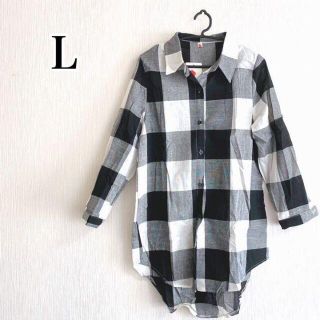 レディースシャツ　チェック柄　ロングシャツ　秋冬　Ｌサイズ(シャツ/ブラウス(長袖/七分))