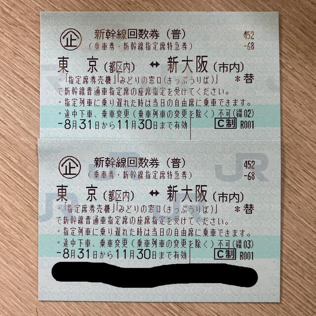 新幹線回数券 東京⇆新大阪 2枚