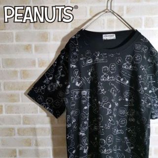 ピーナッツ(PEANUTS)のPEANUTS 総柄 プリント 黒 Tシャツ 男女兼用 ユニセックス(Tシャツ/カットソー(半袖/袖なし))