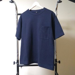 ムジルシリョウヒン(MUJI (無印良品))の美品Muji labo クルーネックTシャツ ドロップショルダー　紺 Mムジラボ(Tシャツ/カットソー(半袖/袖なし))