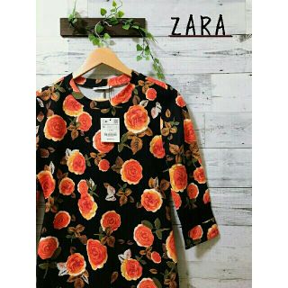 ザラ(ZARA)の明日華様専用【新品未使用】ZARA  花柄  ワンピース  Lサイズ  黒 (ロングワンピース/マキシワンピース)