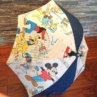 ディズニー(Disney)のハンドメイド☆日傘 ミッキーMIX ビンテージシーツ リメイク デニム  お手伝(傘)