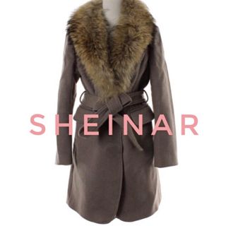 シェイナー(SHEINAR)のSHEINAR【美品】ファー 襟 ウエストリボン付き ロング コート(ピーコート)