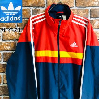 【レア】アディダスadidasジャージ　レッドイエローネイビー 胸ロゴ　L 希少