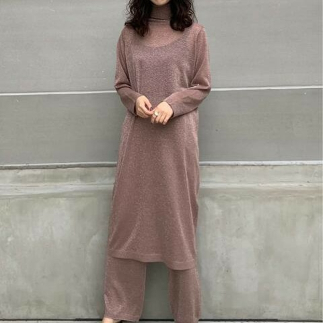 ロングワンピース/マキシワンピースIENA LA BOUCLE LUNAR タートルネックニットワンピース　ラメニ