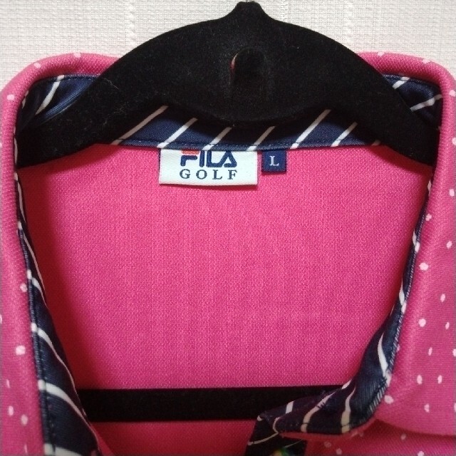 FILA(フィラ)のフィラゴルフ FILA GOLF 水玉 ドット柄 半袖ポロシャツ ピンク L スポーツ/アウトドアのゴルフ(ウエア)の商品写真