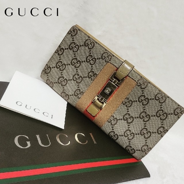 GUCCI グッチ 長財布 シェリーライン GG柄 ジャッキー キャメル 金具