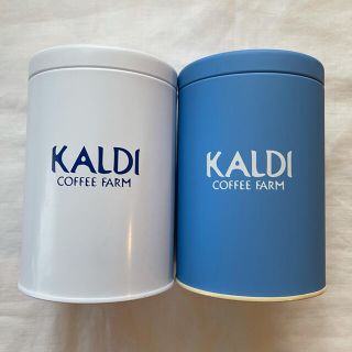 カルディ(KALDI)の【中古品】KALDI キャニスター缶　2個セット(水色&ホワイト)(容器)