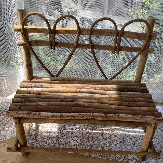 ミニチュア　ベンチ　椅子　自然　カントリー　枝　人形　花台　ディスプレイ