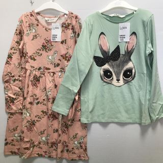 エイチアンドエム(H&M)の新品✨135 可愛いアニマル♡長袖Tシャツ&ワンピース2点セットh(Tシャツ/カットソー)