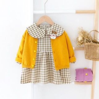 子供服　キッズセットアップ　女の子セーター+ワンピース2点セット　110cm(ワンピース)