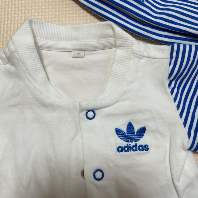 adidas(アディダス)のadidas ロンパース&帽子セット　70 キッズ/ベビー/マタニティのベビー服(~85cm)(ロンパース)の商品写真