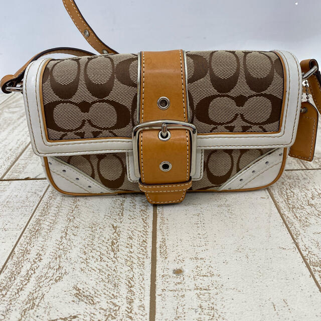 レディース新品☆COACH(コーチ) デニム シグネチャー  レザー ショルダーバッグ