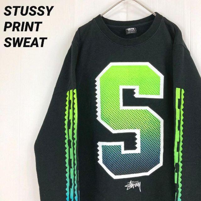 STUSSY(ステューシー)の【ユニセックス古着】STUSSYステューシープリント刺繍スウェットスエット　黒 メンズのトップス(スウェット)の商品写真