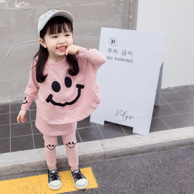 120 ピンク 新品 韓国 キッズ 子供 女の子 長袖 にこちゃん セットアップ