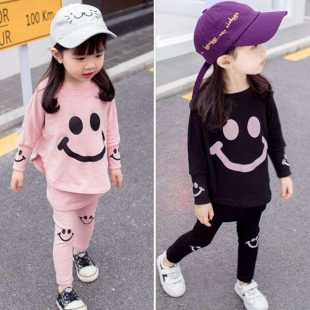 120 ピンク 新品 韓国 キッズ 子供 女の子 長袖 にこちゃん セットアップ