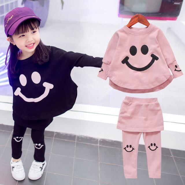120 ピンク 新品 韓国 キッズ 子供 女の子 長袖 にこちゃん セットアップ