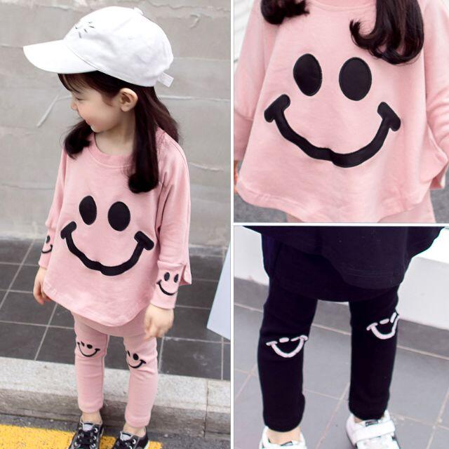 120 ピンク 新品 韓国 キッズ 子供 女の子 長袖 にこちゃん セットアップ