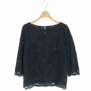 マルティニーク レースブラウス カットソー プルオーバー 七分袖 紺 黒(その他)