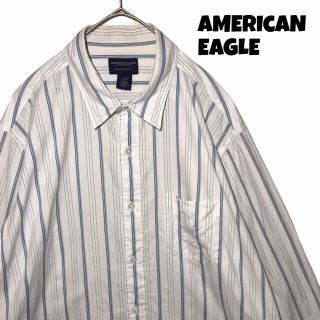 アメリカンイーグル(American Eagle)の【90s】アメリカンイーグル シャツ 長袖 ストライプ L 白 古着 ビッグ(シャツ)