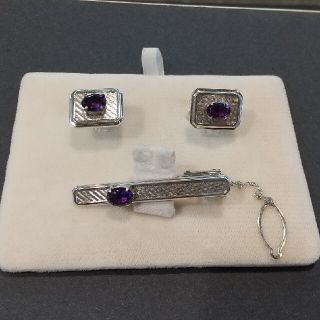 アメジスト ネクタイピンカフスセットの通販 by ゆきぱろ's shop