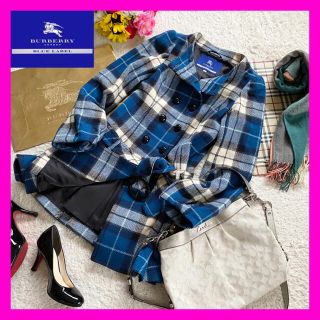 バーバリーブルーレーベル(BURBERRY BLUE LABEL)のノバチェック【クリーニング済】バーバリーブルーレーベル★ベルト付 ウール コート(トレンチコート)