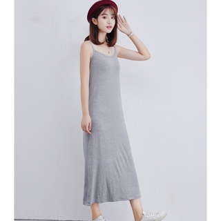 ♡ ワンピース キャミワンピ ロング丈 M グレー レディース ワンピ(ロングワンピース/マキシワンピース)