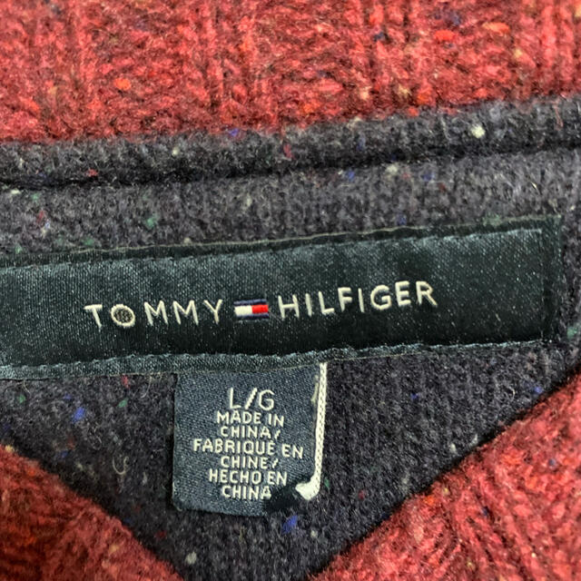 TOMMY HILFIGER(トミーヒルフィガー)のトミーヒルフィガー  ニット セーター　ボーダー　バーガンディ　L メンズのトップス(ニット/セーター)の商品写真