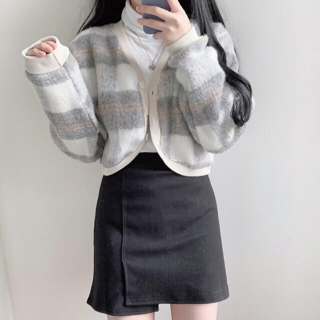 STYLENANDA(スタイルナンダ)の【予約商品】《2カラー》大判チェック　カーディガン　韓国ファッション　秋服 レディースのトップス(カーディガン)の商品写真