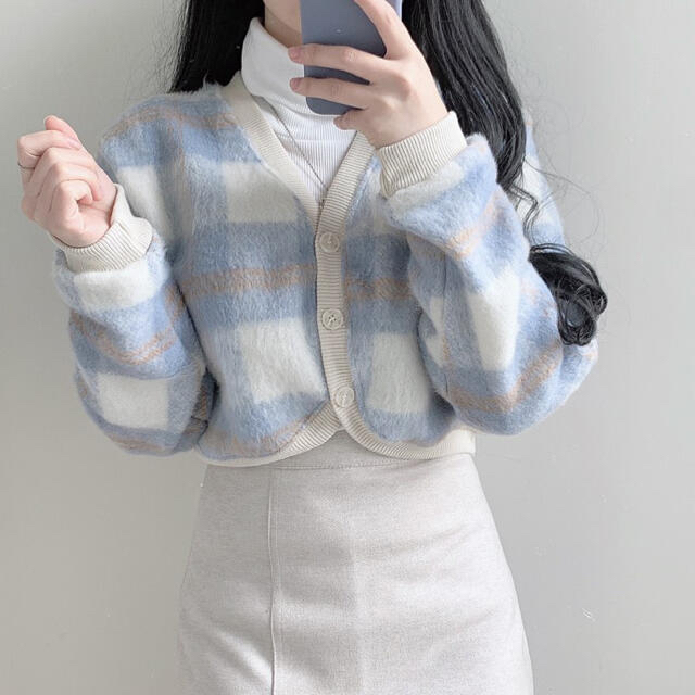 STYLENANDA(スタイルナンダ)の【予約商品】《2カラー》大判チェック　カーディガン　韓国ファッション　秋服 レディースのトップス(カーディガン)の商品写真