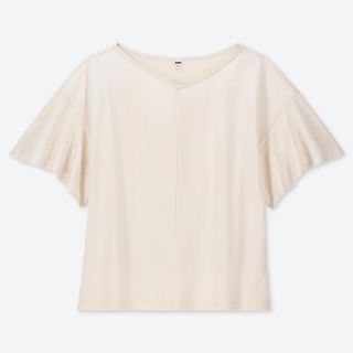 ユニクロ(UNIQLO)のユニクロ　マーセライズコットンフレアスリーブT（5分袖）オフホワイト(カットソー(半袖/袖なし))