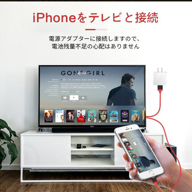 iPhone テレビ　ケーブル　HDMI 接続 スマホ/家電/カメラのテレビ/映像機器(映像用ケーブル)の商品写真