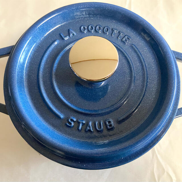 新品 16cm staub ストウブ ルミナスブルー ピコココット ラウンド 鍋