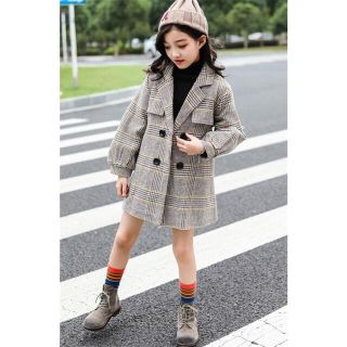 ザラキッズ(ZARA KIDS)のボリューム袖チェック柄ベルト付きコート(コート)