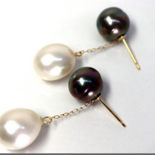 18K 白蝶 黒蝶真珠　ピアス(ピアス)