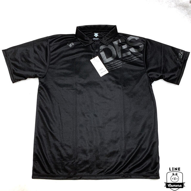 DESCENTE(デサント)のデサント　ポロシャツ　新品未使用　ブラック　サイズL ビッグロゴ スポーツ/アウトドアのゴルフ(ウエア)の商品写真
