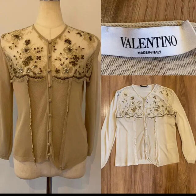 VALENTINO - VALENTINO　ヴァレンティノ　レース✖️ビジュー　カーディガン　薄手M
