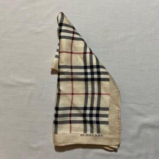 バーバリー(BURBERRY)のバーバリー　大判　ハンカチ　シルク混　クリームチェック　中古品　#1017(ハンカチ)