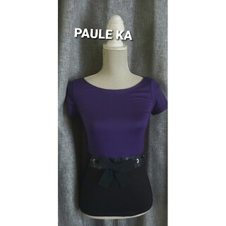 ポールカ(PAULE KA)の大変美品　ポールカ　可愛いリボンのバイカラーブラウス(シャツ/ブラウス(半袖/袖なし))
