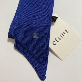 セリーヌ(celine)の新品超レア　セリーヌ　シルクニット　ナロータイ　ネクタイ　ブルー　青(ネクタイ)