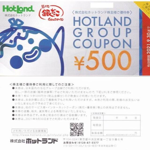 ～21年12月☆ホットランド 株主優待券 1000円分☆銀だこ／大釜屋／からり他 チケットの優待券/割引券(フード/ドリンク券)の商品写真